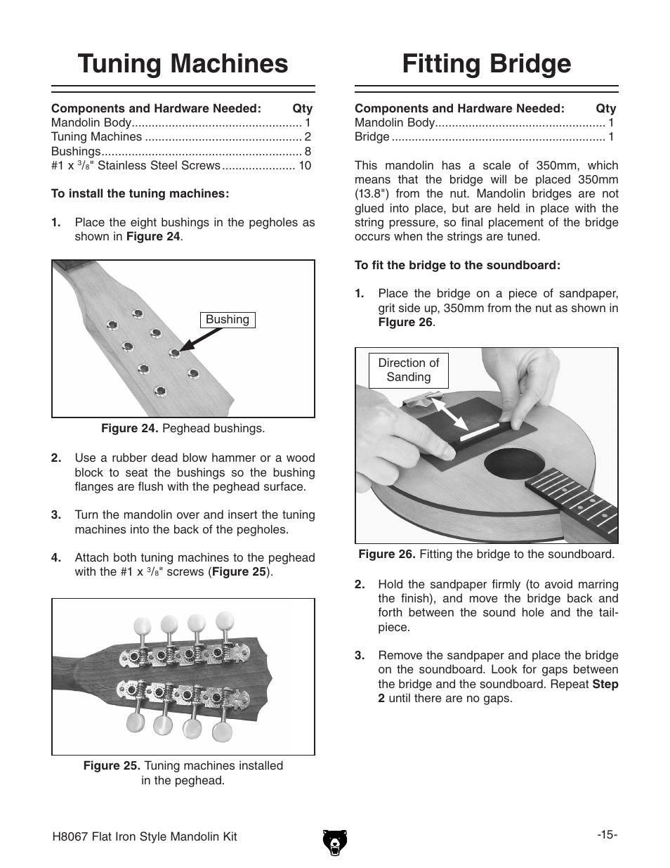 Tuning machines, Fitting bridge | Grizzly H8067 User Manual | Page 17 / 28