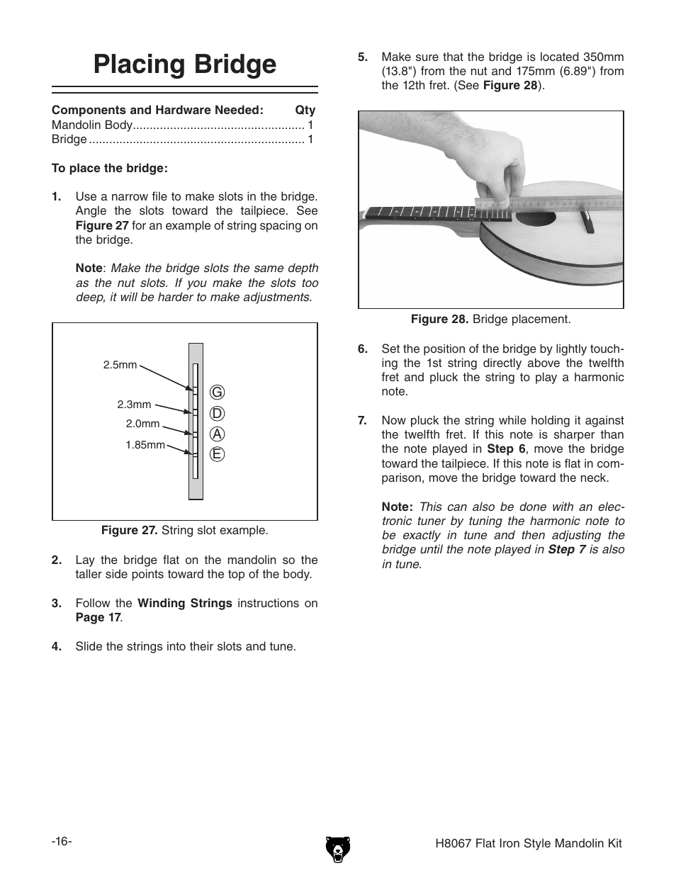 Placing bridge | Grizzly H8067 User Manual | Page 18 / 28