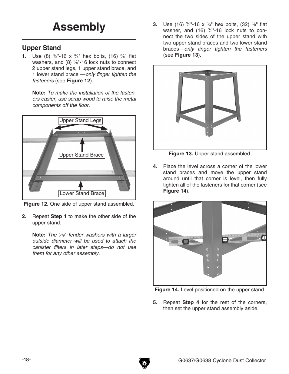 Assembly, Upper stand | Grizzly Model G0638 User Manual | Page 20 / 60