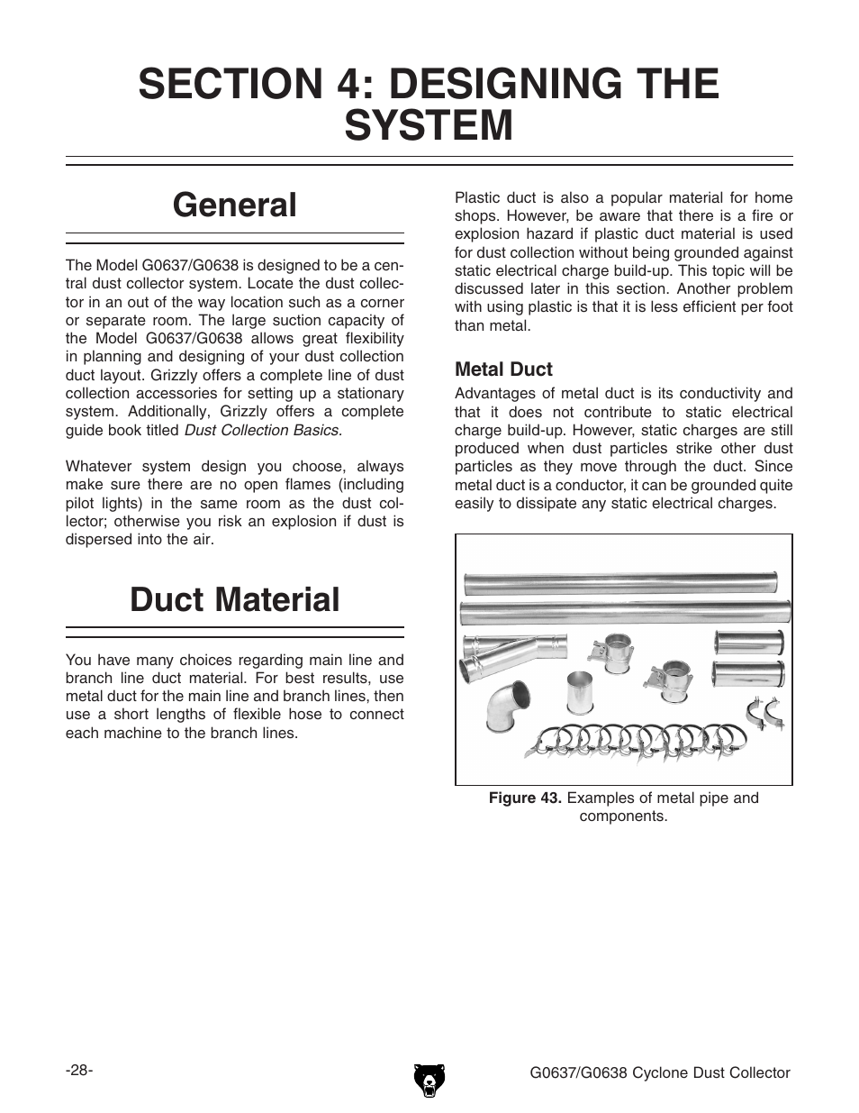 Duct material general | Grizzly Model G0638 User Manual | Page 30 / 60