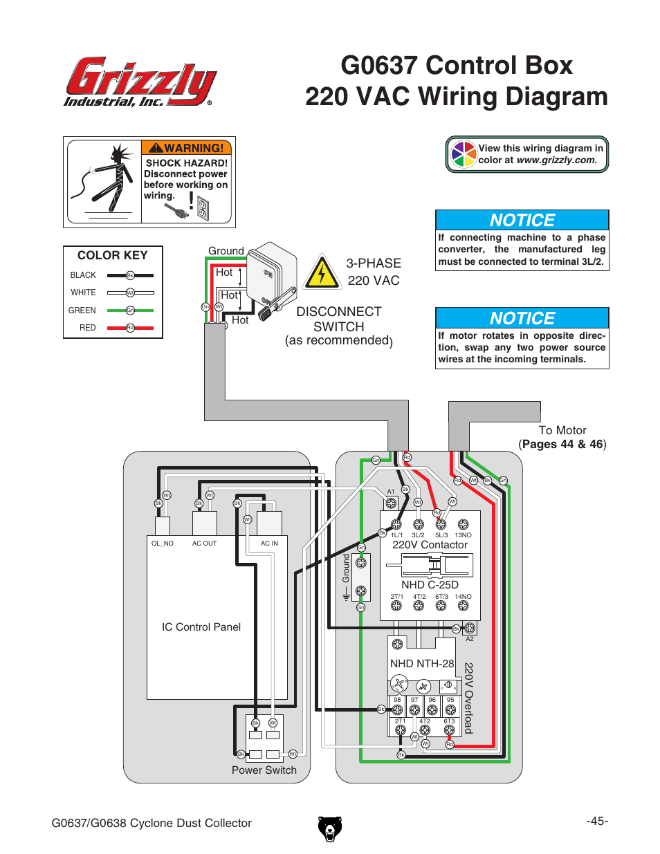 Wiring diagrams | Grizzly Model G0638 User Manual | Page 47 / 60