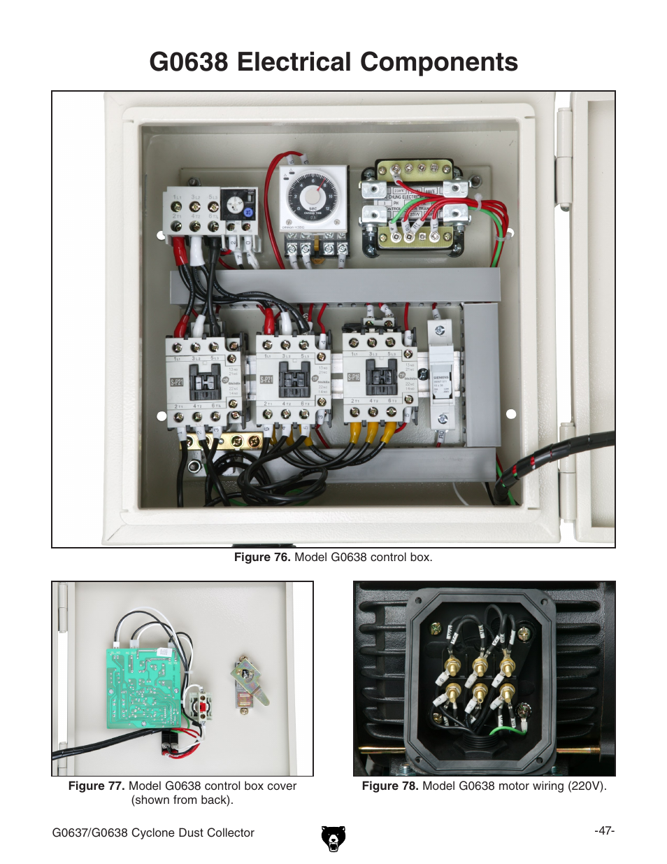 G0638 electrical components | Grizzly Model G0638 User Manual | Page 49 / 60