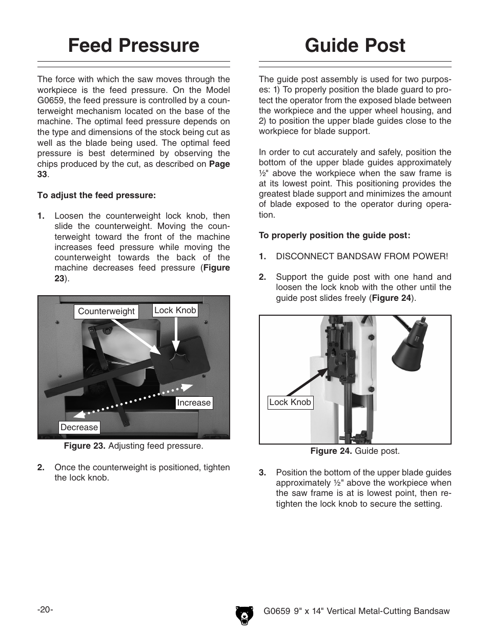 Feed pressure, Guide post | Grizzly G0659 User Manual | Page 22 / 60