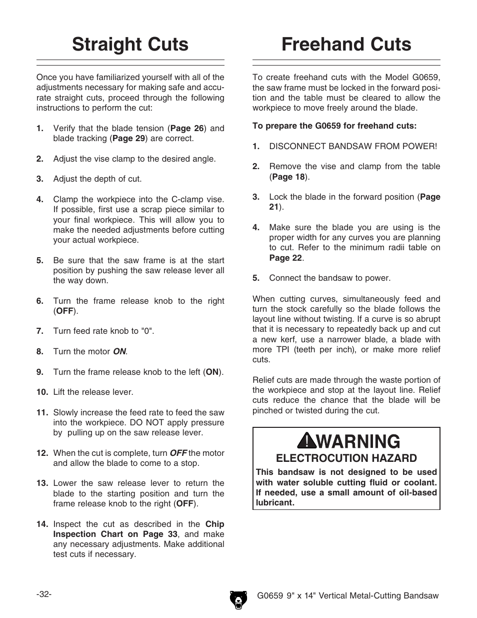 Freehand cuts, Straight cuts | Grizzly G0659 User Manual | Page 34 / 60