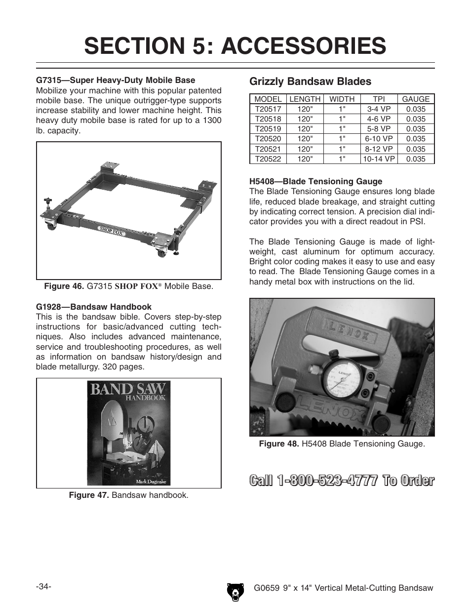 Grizzly bandsaw blades | Grizzly G0659 User Manual | Page 36 / 60