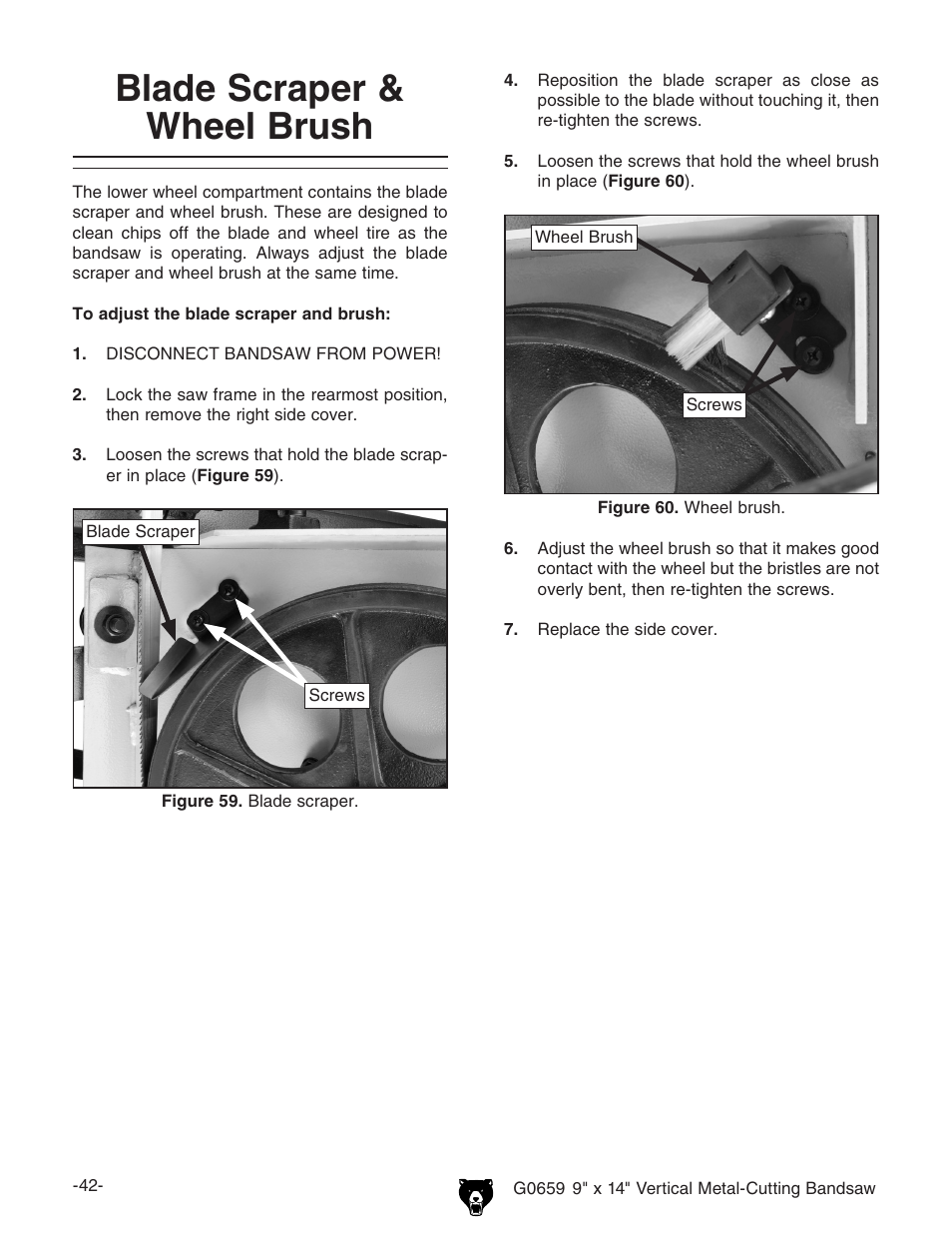 Blade scraper & wheel brush | Grizzly G0659 User Manual | Page 44 / 60