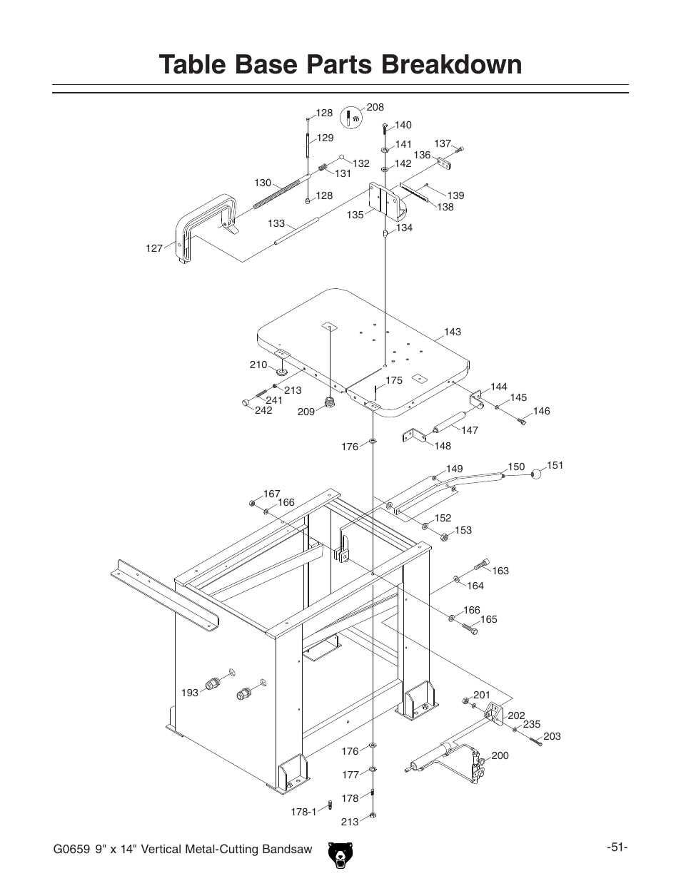 Table base parts breakdown | Grizzly G0659 User Manual | Page 53 / 60