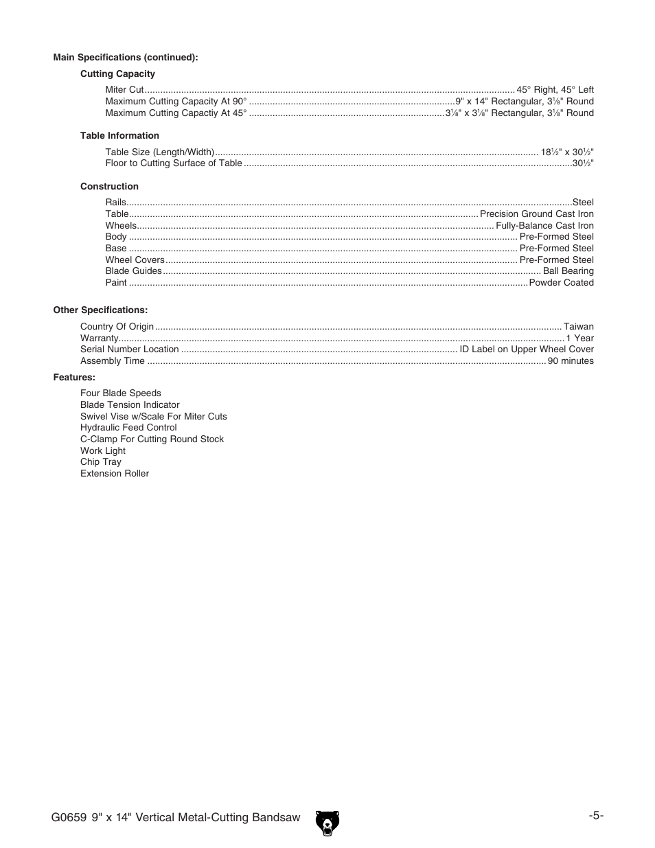 Grizzly G0659 User Manual | Page 7 / 60