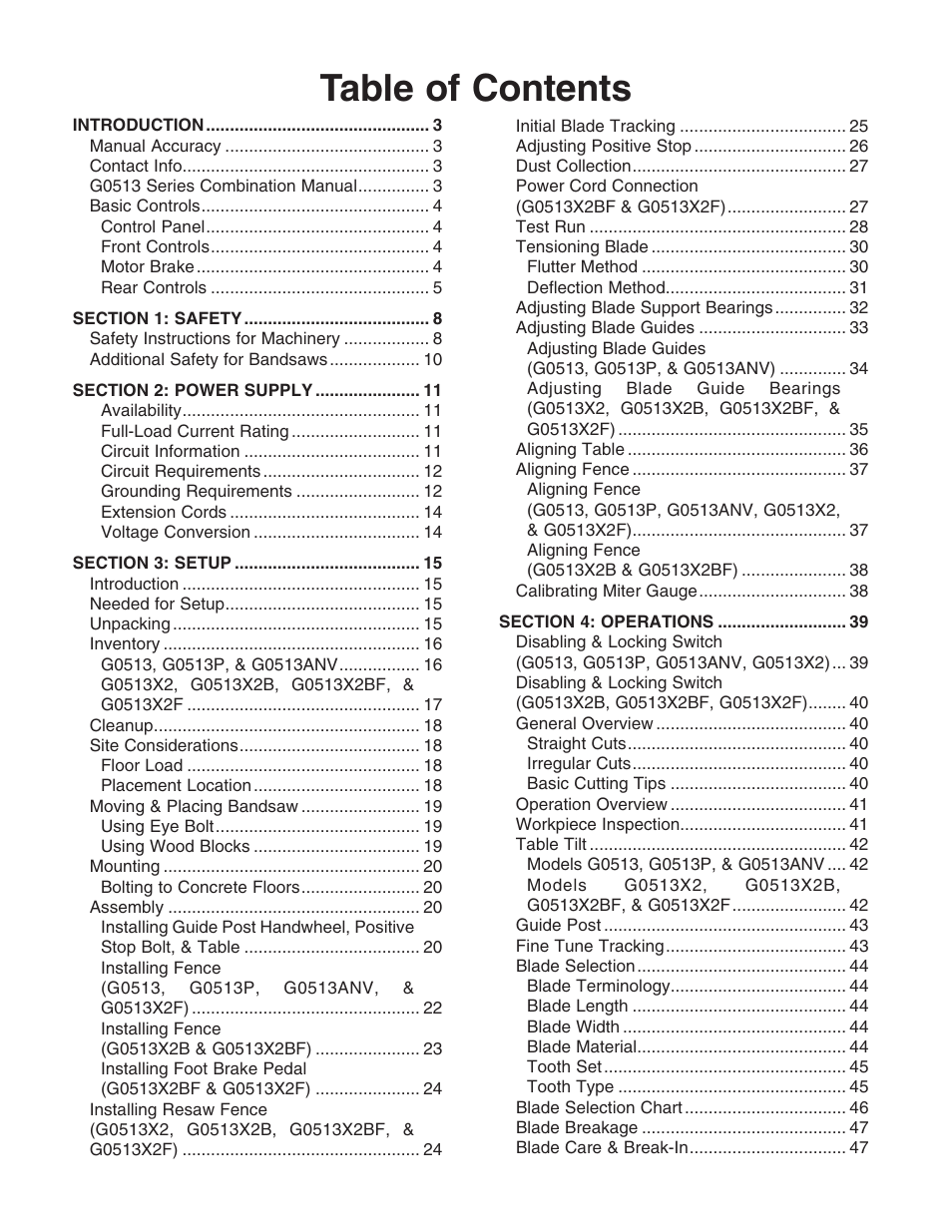 Grizzly 17" Heavy Duty-Bandsaw G0513X2BF User Manual | Page 3 / 108