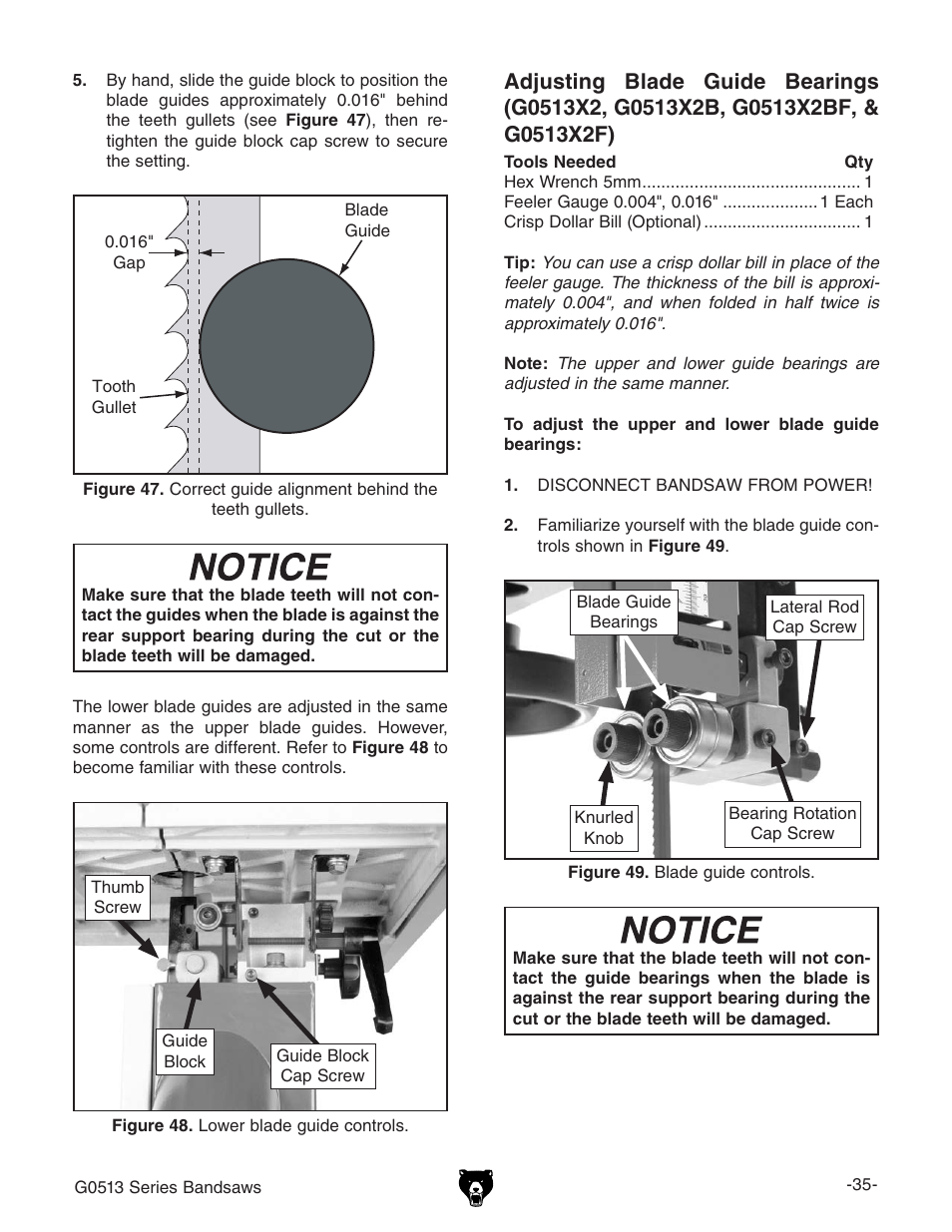 Grizzly 17" Heavy Duty-Bandsaw G0513X2BF User Manual | Page 37 / 108