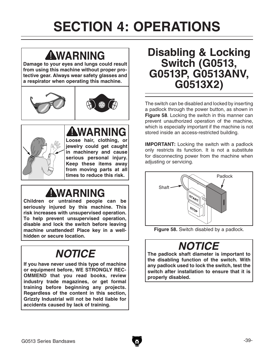 Notice | Grizzly 17" Heavy Duty-Bandsaw G0513X2BF User Manual | Page 41 / 108