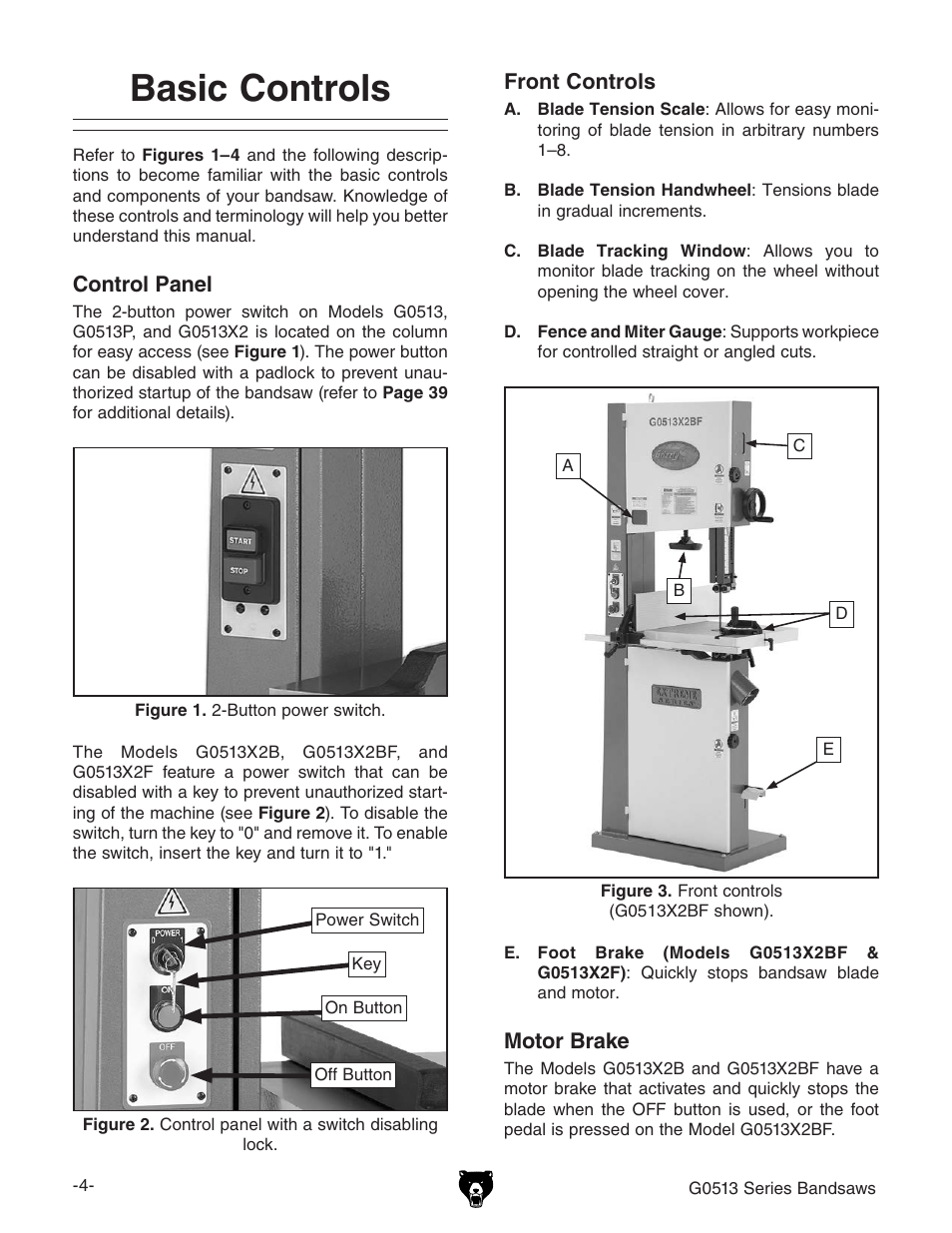 Basic controls | Grizzly 17" Heavy Duty-Bandsaw G0513X2BF User Manual | Page 6 / 108