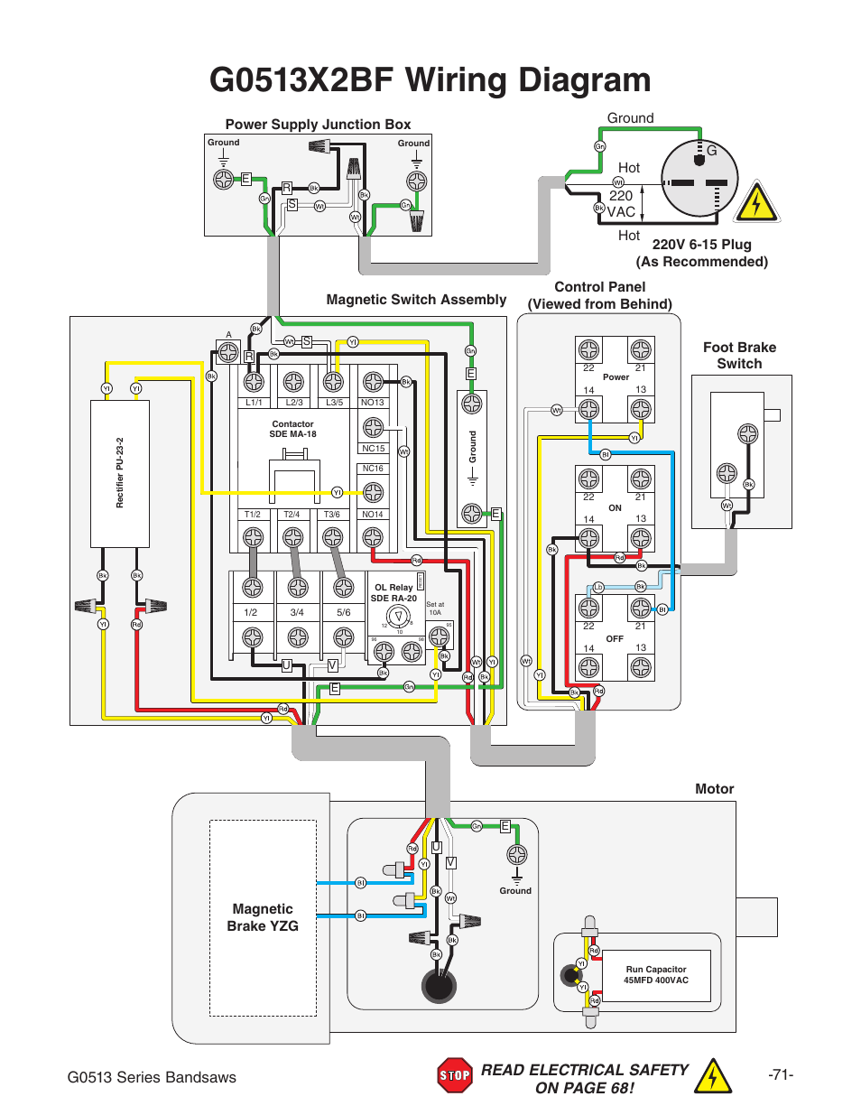 Motor, Magnetic brake yzg | Grizzly 17" Heavy Duty-Bandsaw G0513X2BF User Manual | Page 73 / 108