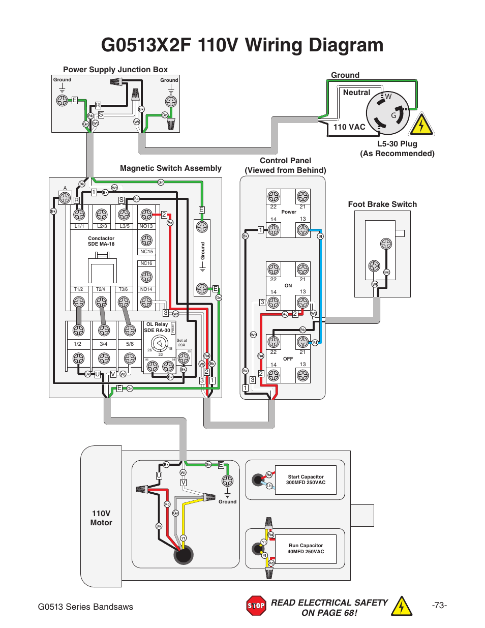 110v motor | Grizzly 17" Heavy Duty-Bandsaw G0513X2BF User Manual | Page 75 / 108