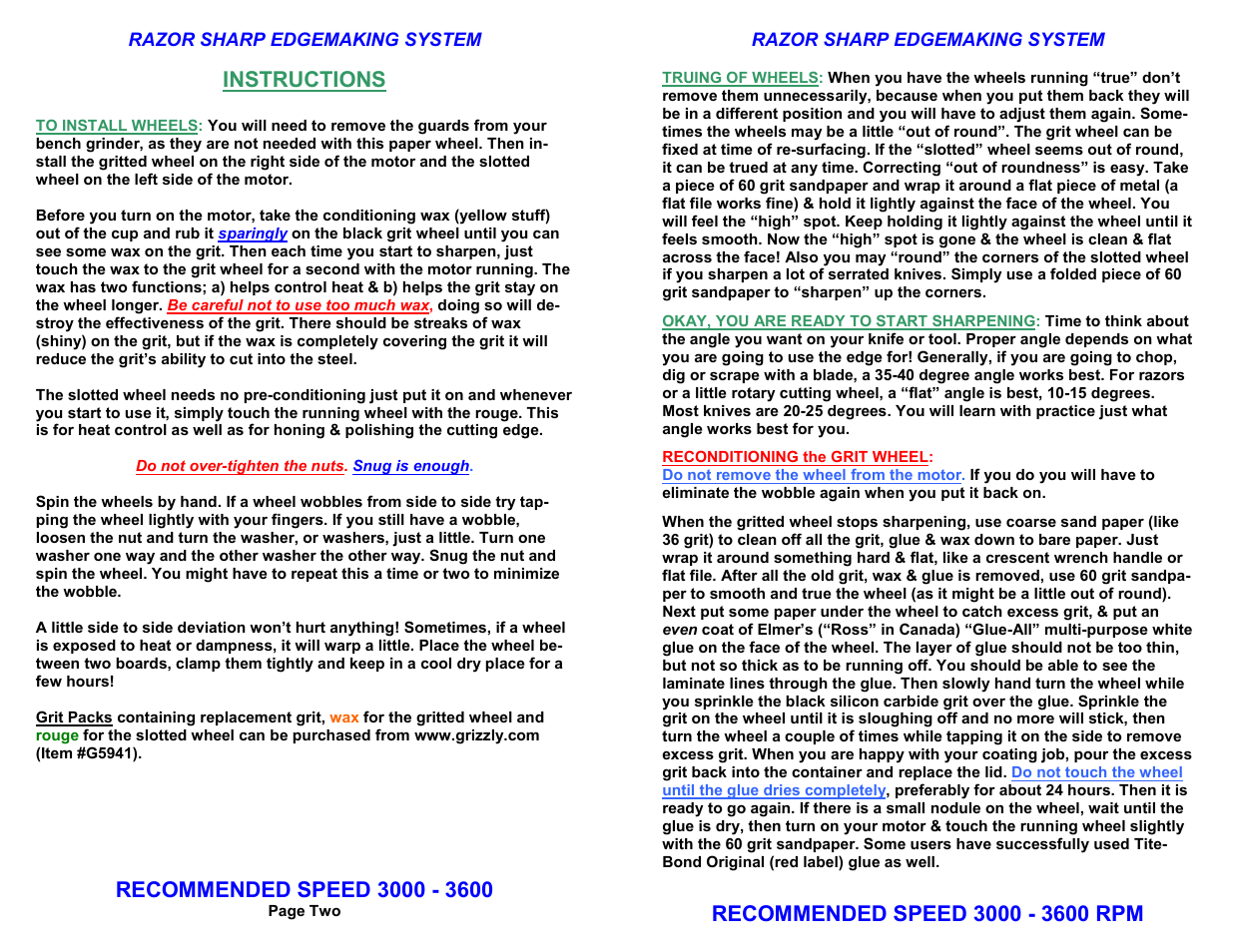 Instructions | Grizzly G5938 User Manual | Page 2 / 2