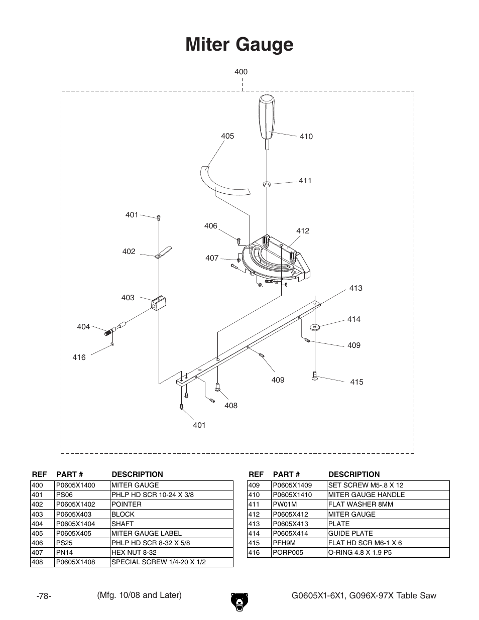 Miter gauge | Grizzly G0606X1 User Manual | Page 8 / 12