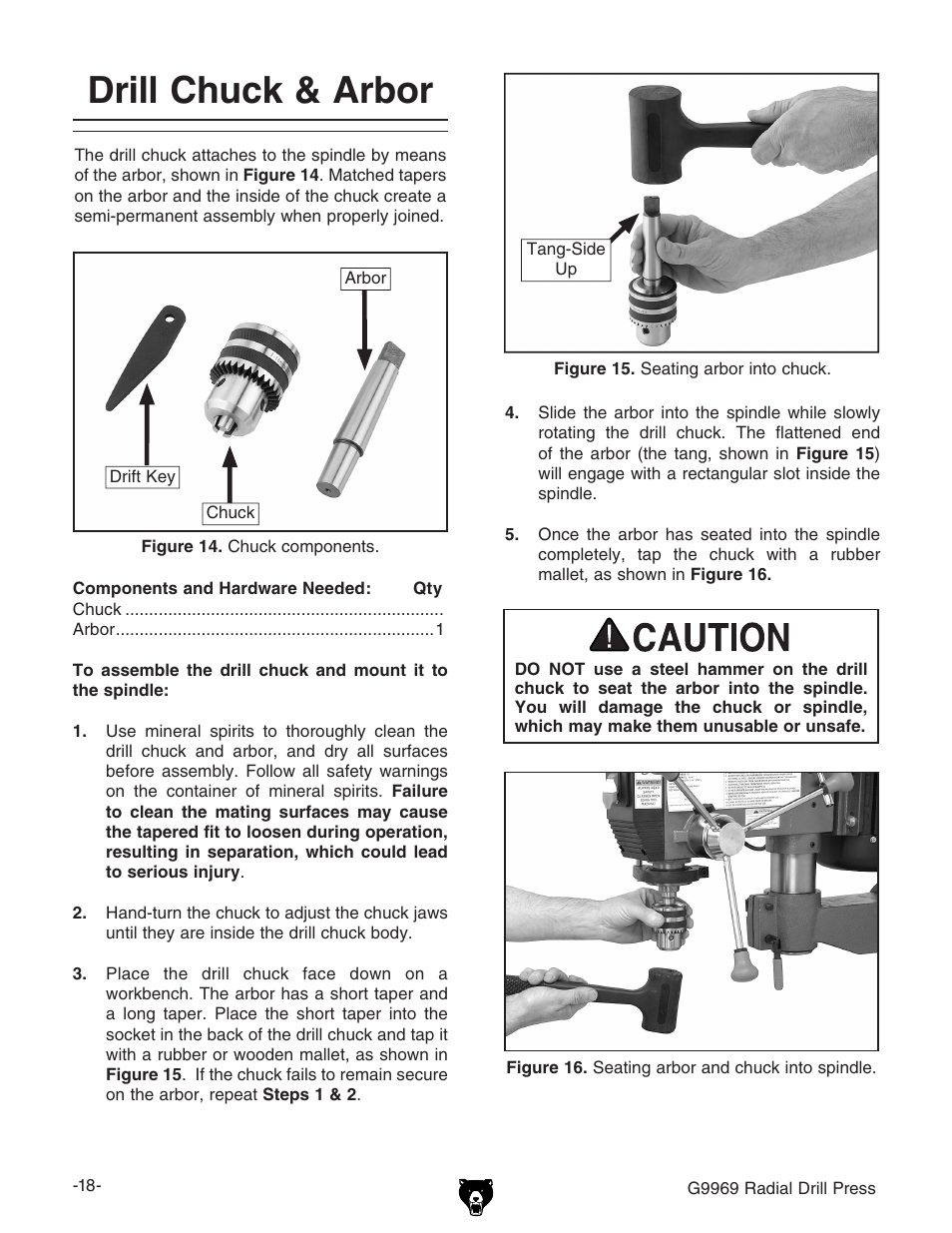 Drill chuck & arbor | Grizzly G9969 User Manual | Page 20 / 44