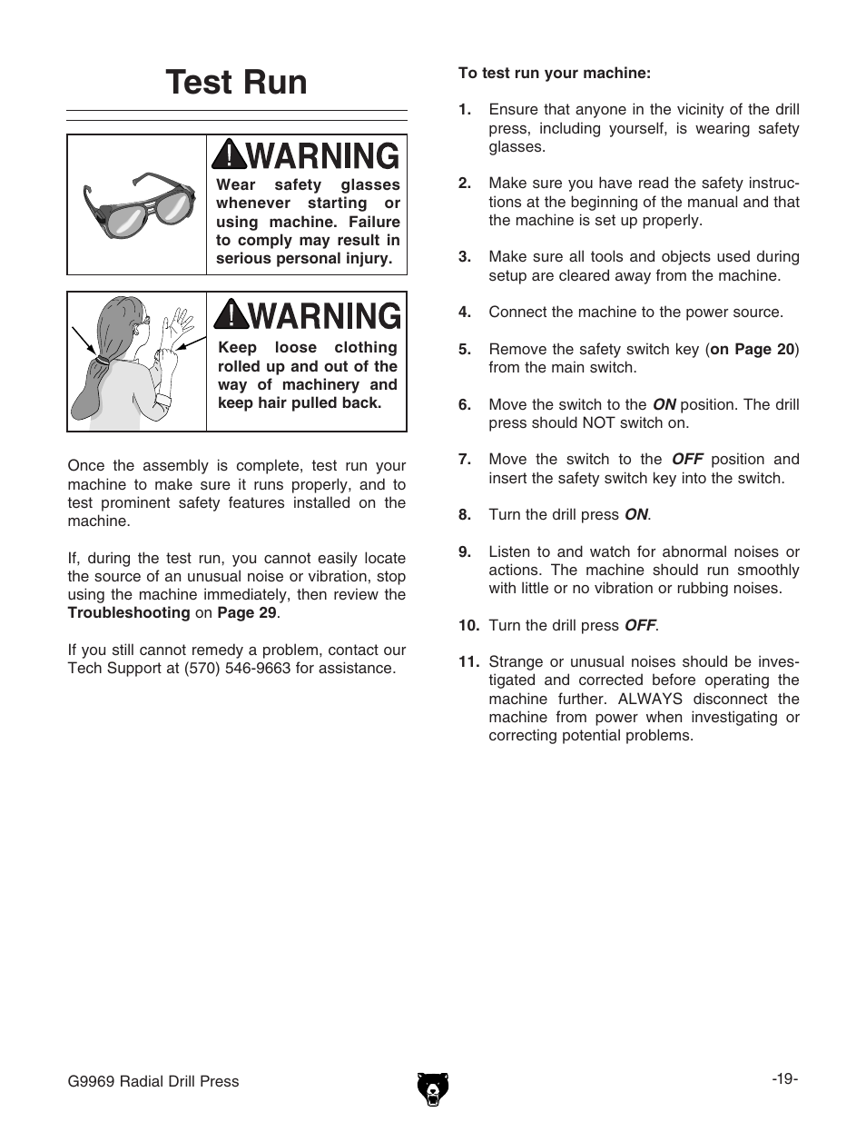 Test run | Grizzly G9969 User Manual | Page 21 / 44