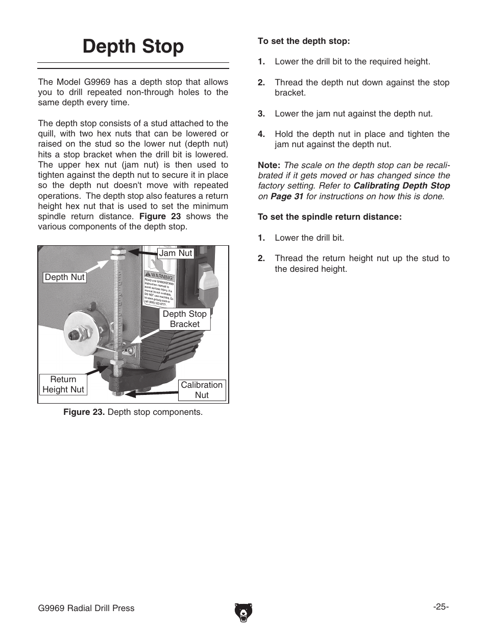 Depth stop | Grizzly G9969 User Manual | Page 27 / 44