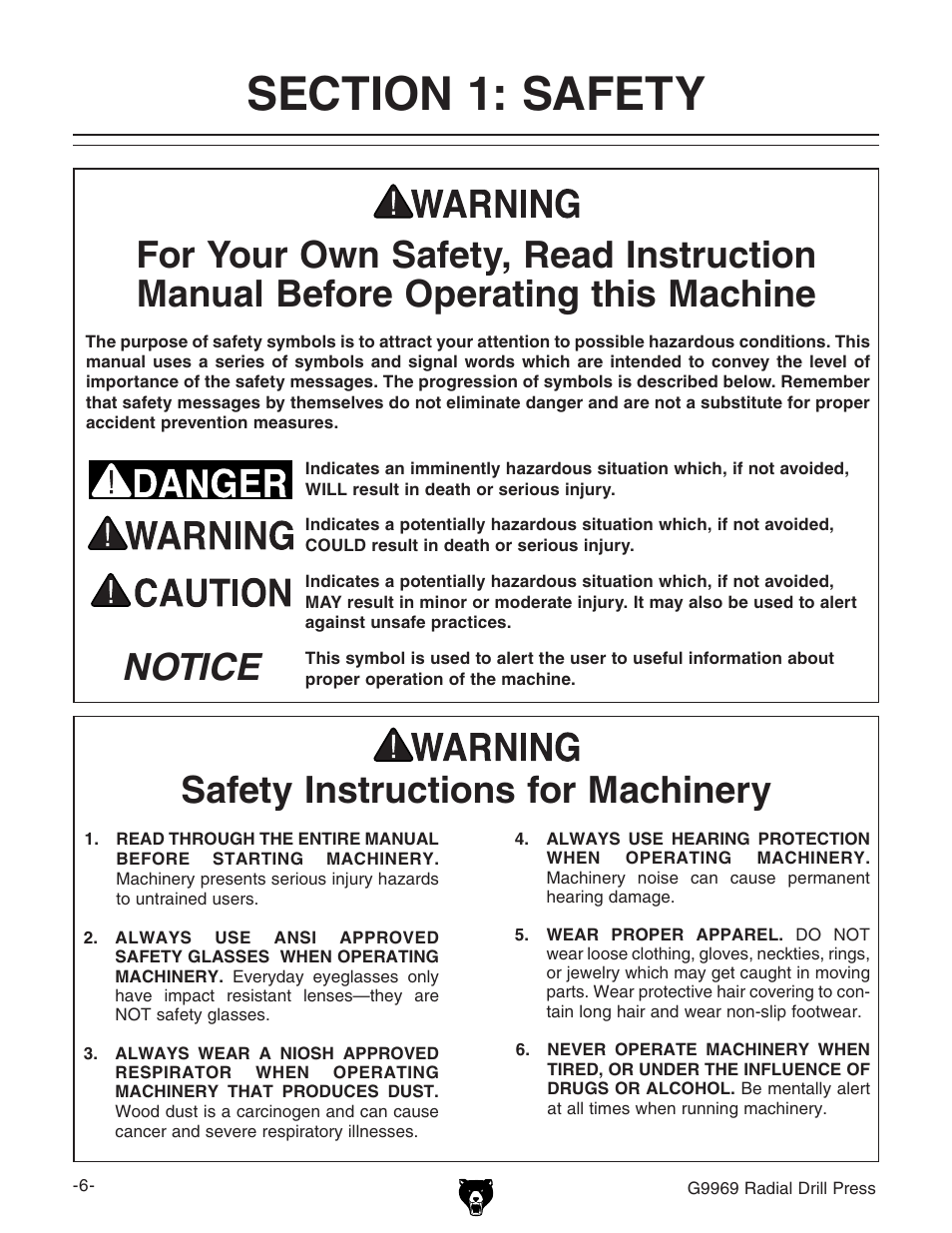 Grizzly G9969 User Manual | Page 8 / 44