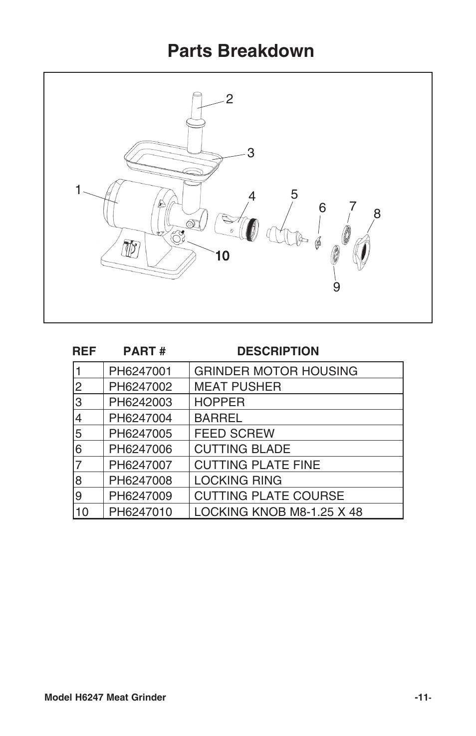 Parts breakdown | Grizzly H6247 User Manual | Page 13 / 16