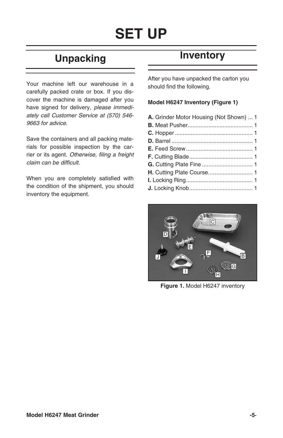 Set up, Unpacking, Inventory | Grizzly H6247 User Manual | Page 7 / 16
