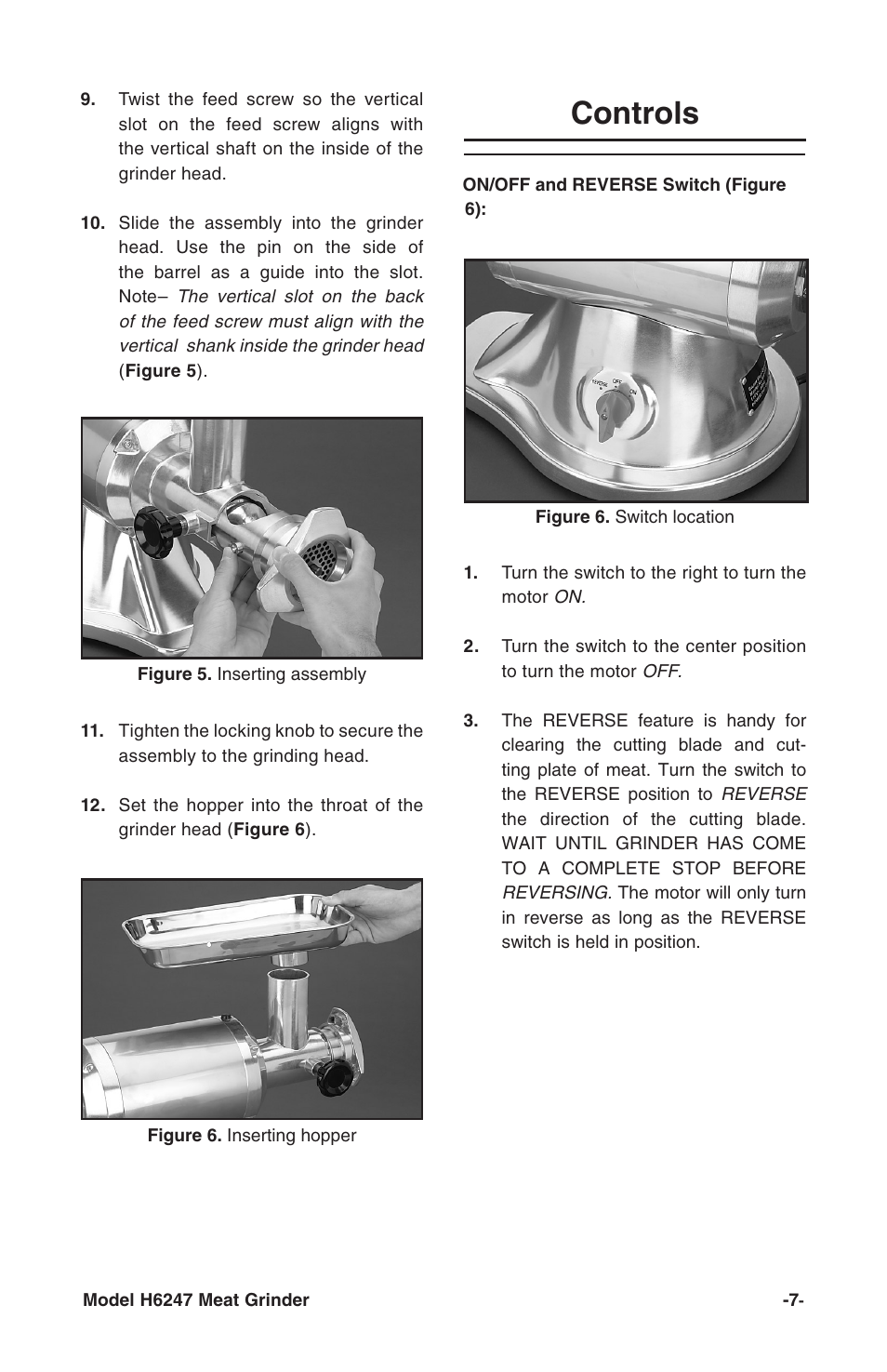 Controls | Grizzly H6247 User Manual | Page 9 / 16