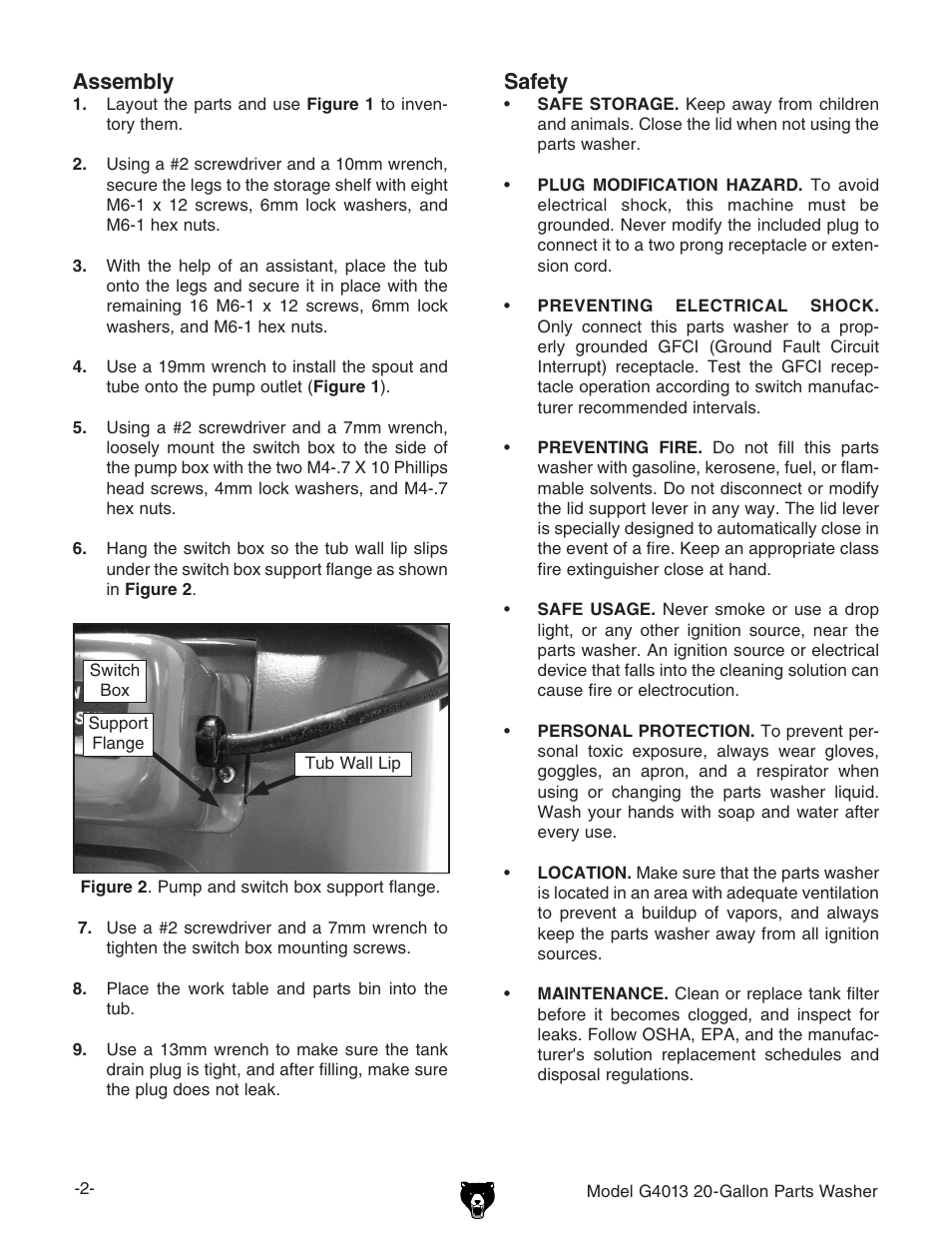 Safety, Assembly | Grizzly G4013 User Manual | Page 2 / 8