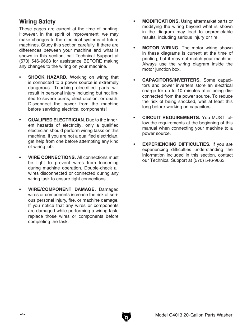 Wiring safety | Grizzly G4013 User Manual | Page 4 / 8
