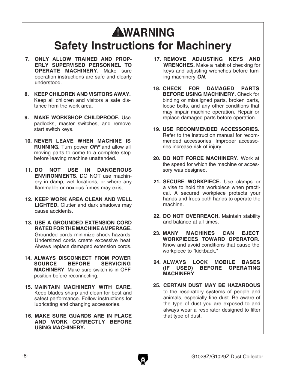 Grizzly G1028Z/G1029Z User Manual | Page 10 / 40