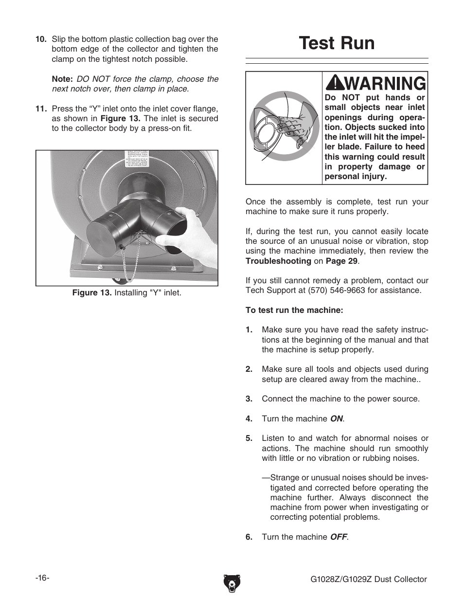 Test run | Grizzly G1028Z/G1029Z User Manual | Page 18 / 40