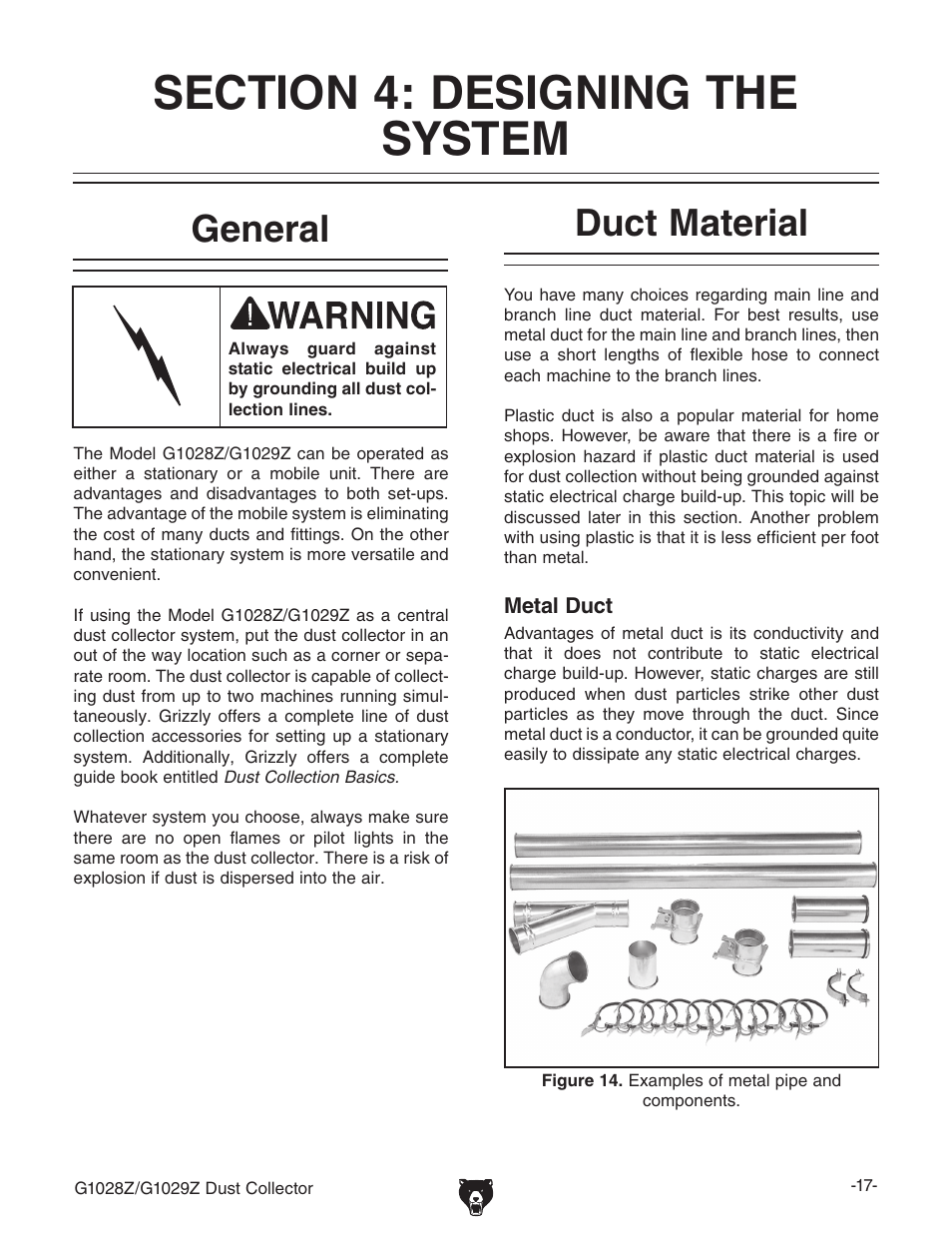 General, Duct material | Grizzly G1028Z/G1029Z User Manual | Page 19 / 40