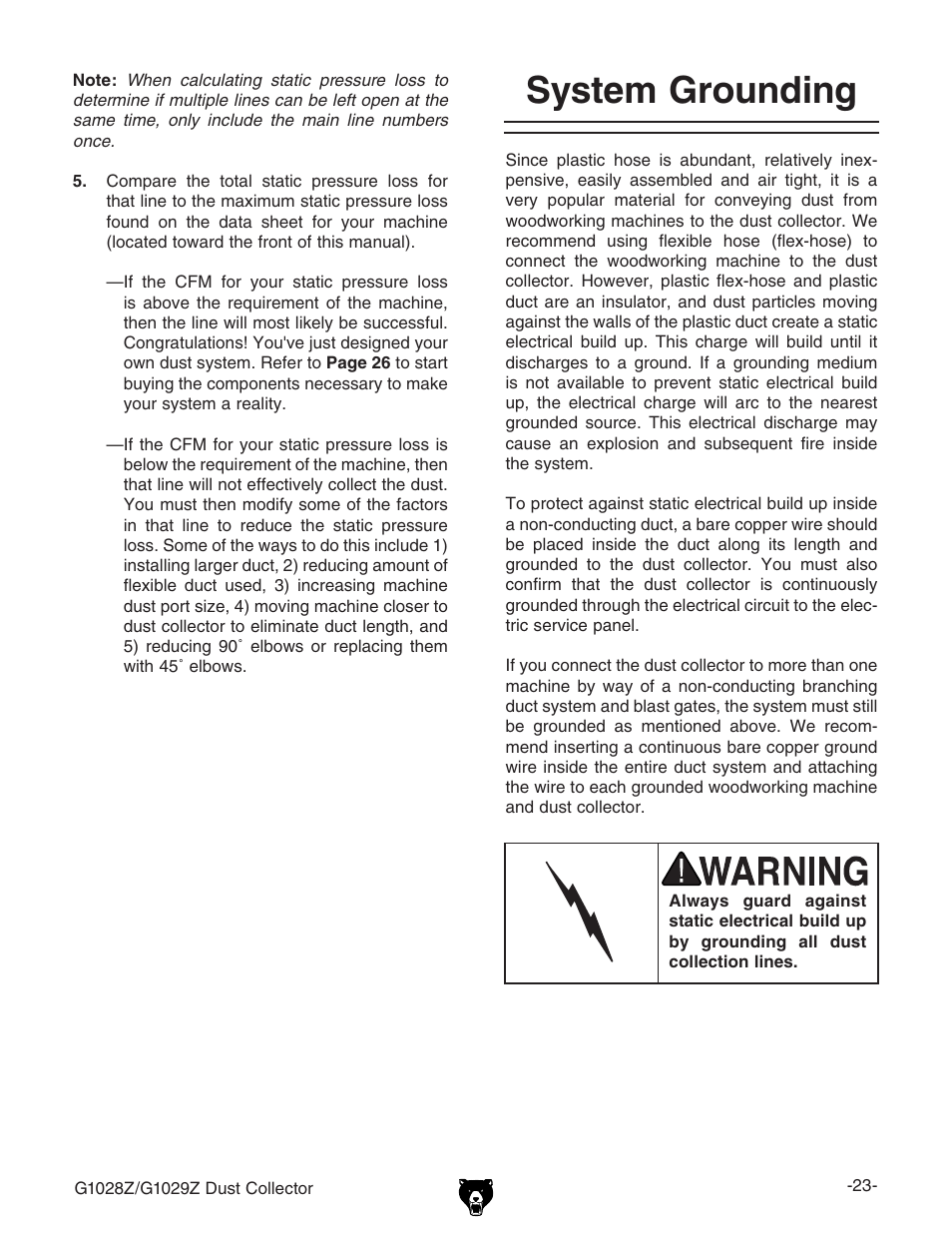 System grounding | Grizzly G1028Z/G1029Z User Manual | Page 25 / 40