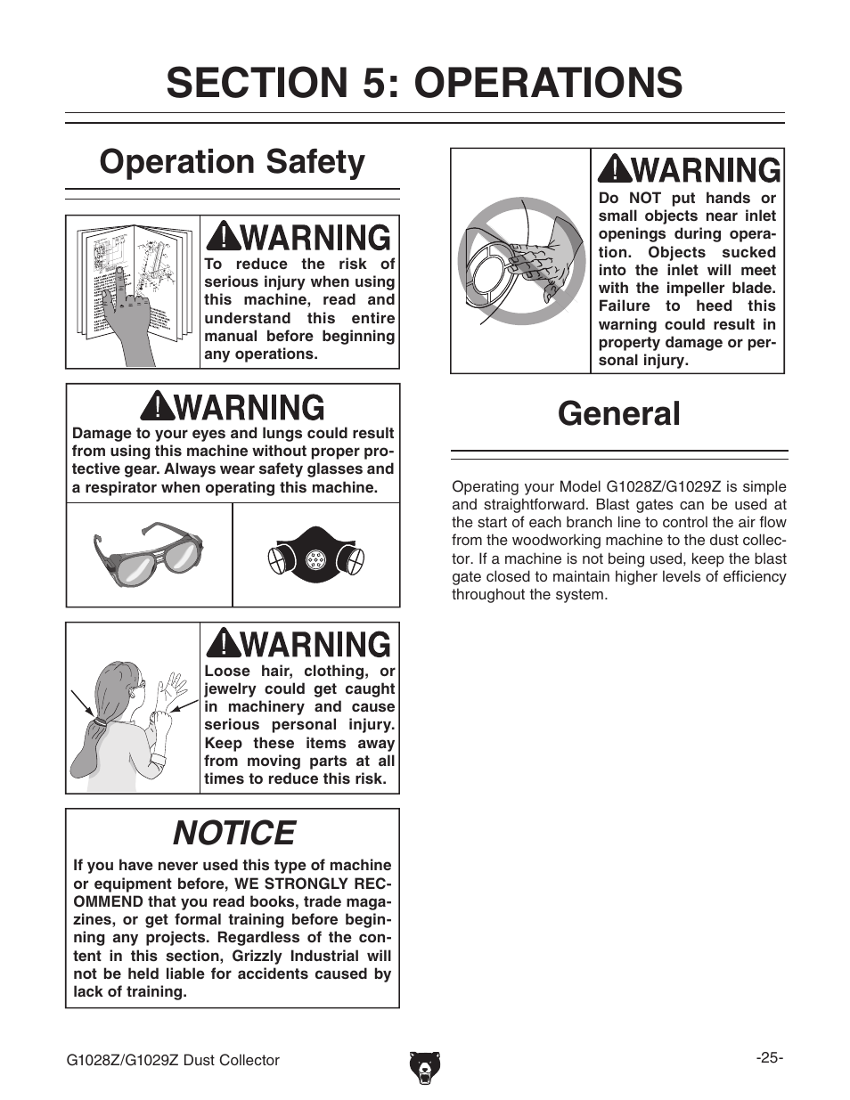 Notice, Operation safety, General | Grizzly G1028Z/G1029Z User Manual | Page 27 / 40