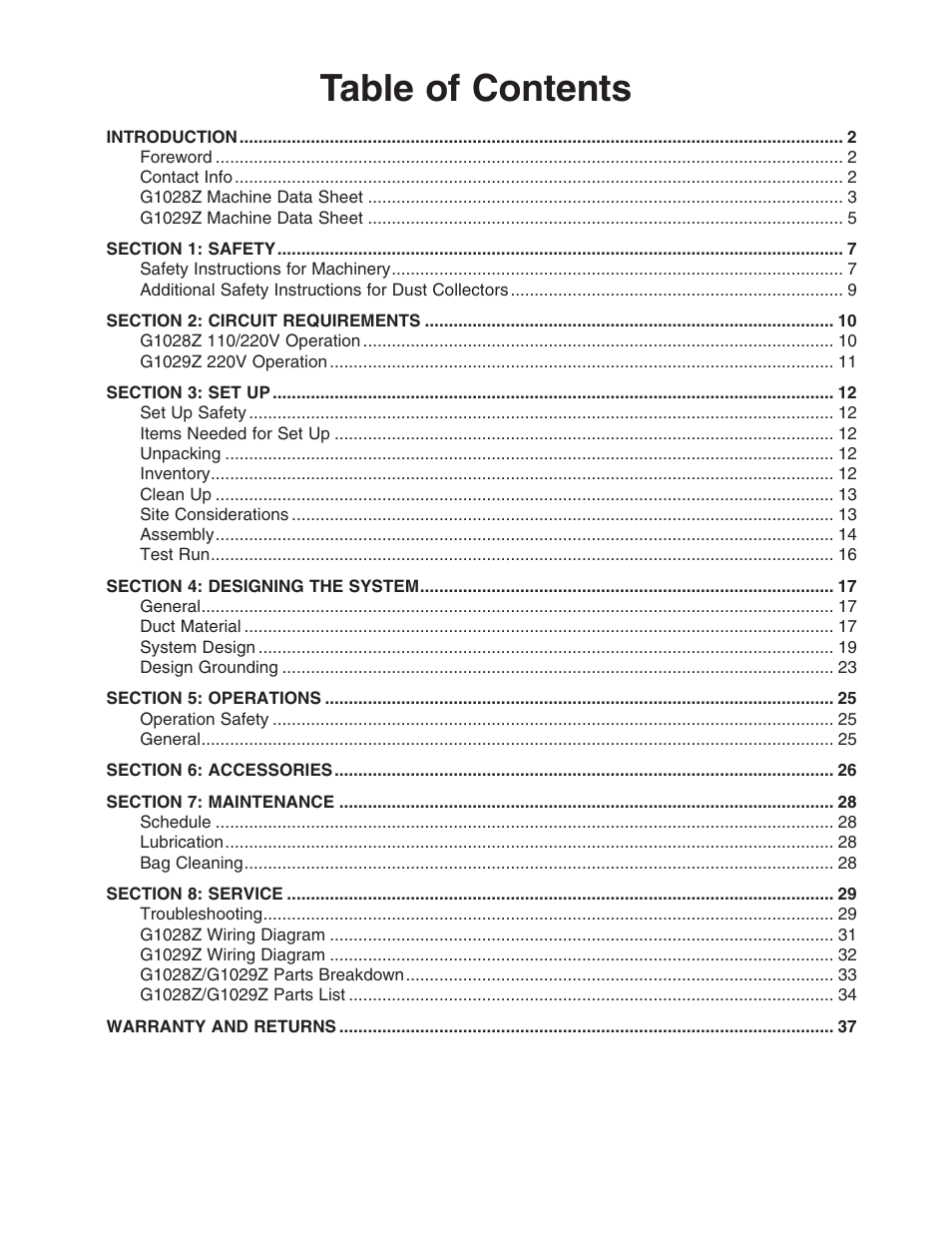 Grizzly G1028Z/G1029Z User Manual | Page 3 / 40