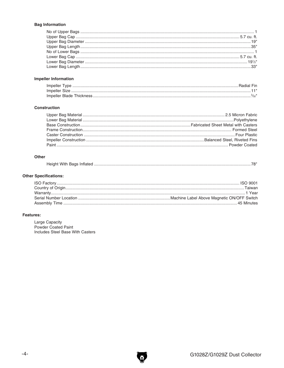 Grizzly G1028Z/G1029Z User Manual | Page 6 / 40