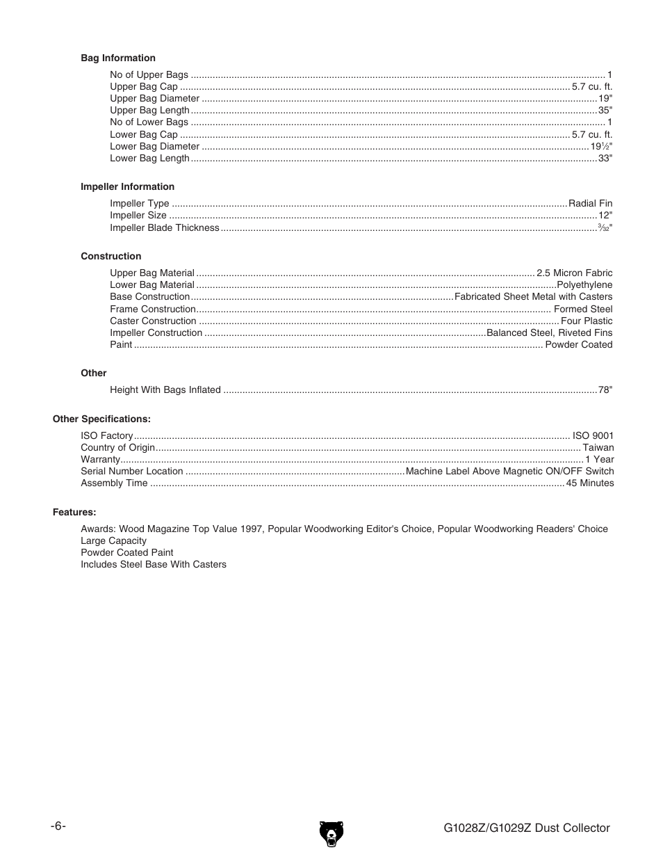 Grizzly G1028Z/G1029Z User Manual | Page 8 / 40