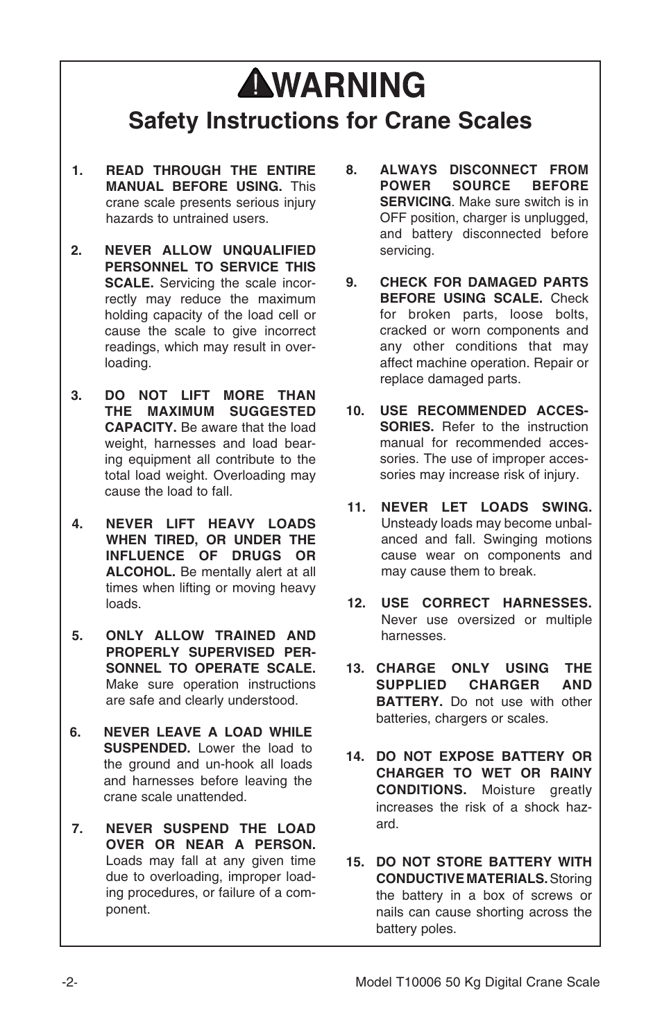 Safety instructions for crane scales | Grizzly T10006 User Manual | Page 3 / 16