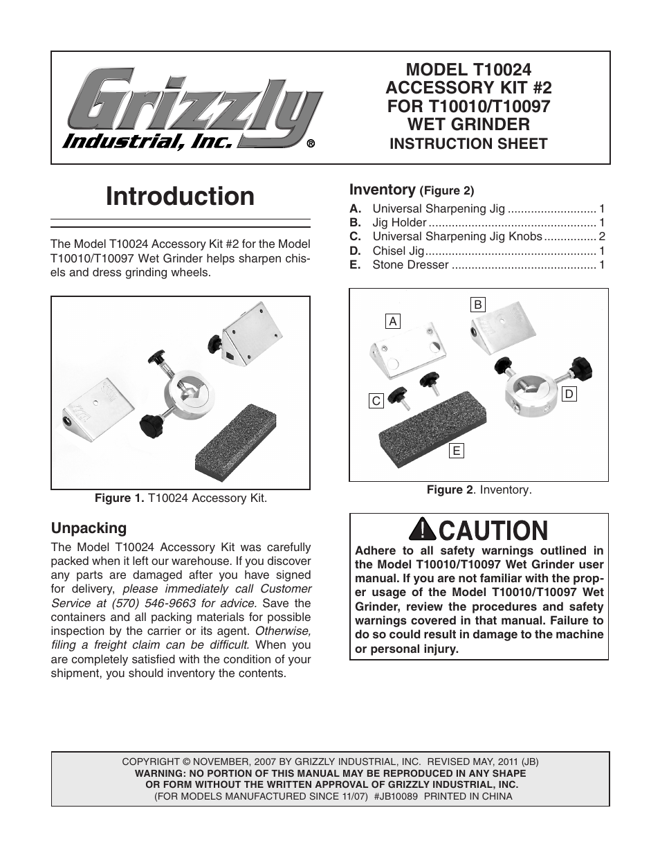 Grizzly T10024 User Manual | 6 pages