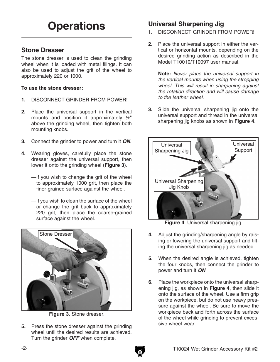 Operations | Grizzly T10024 User Manual | Page 2 / 6