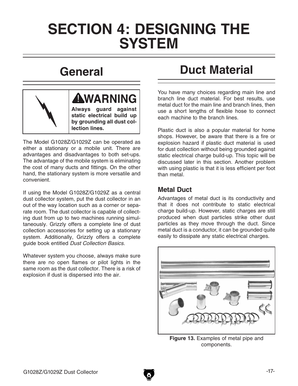 General, Duct material | Grizzly G1029Z User Manual | Page 19 / 40