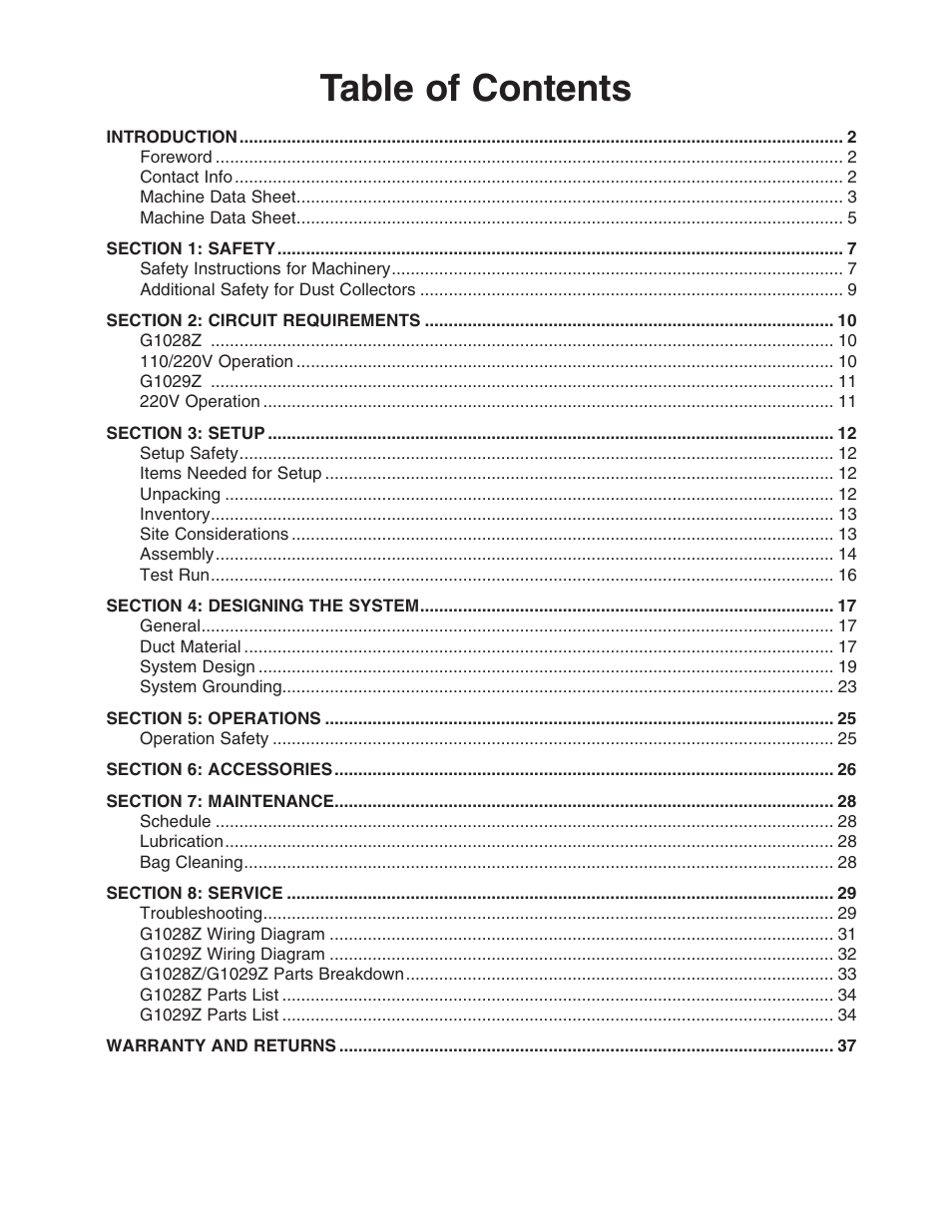 Grizzly G1029Z User Manual | Page 3 / 40