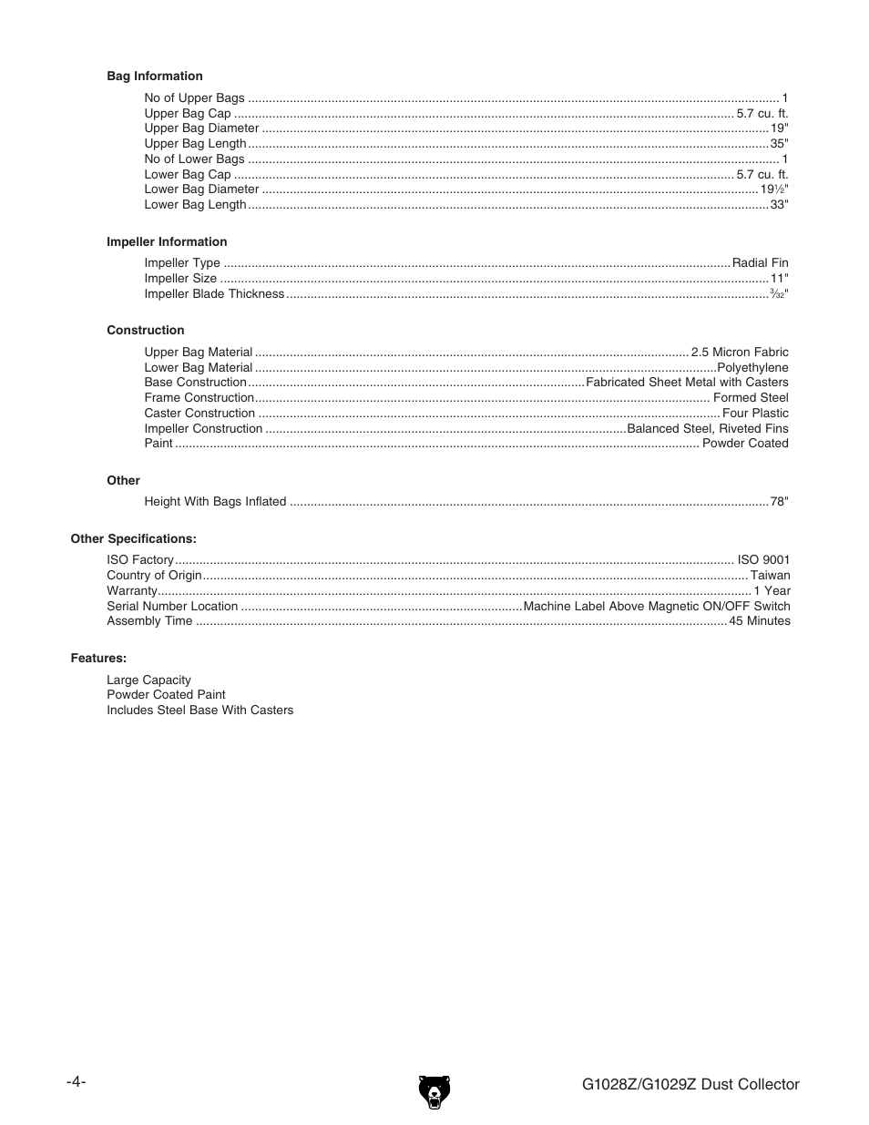 Grizzly G1029Z User Manual | Page 6 / 40