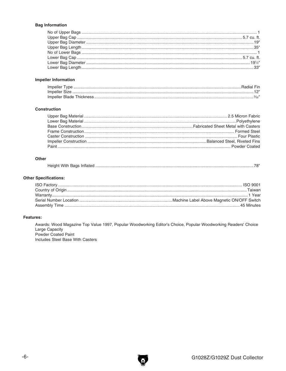 Grizzly G1029Z User Manual | Page 8 / 40