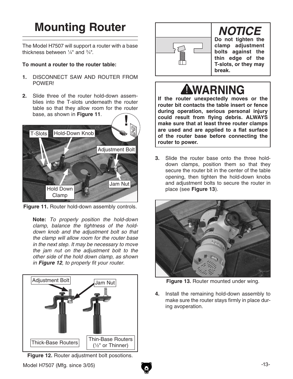 Mounting router notice | Grizzly H7507 User Manual | Page 15 / 32