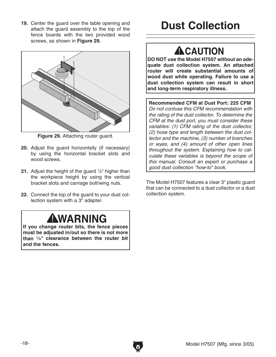 Dust collection | Grizzly H7507 User Manual | Page 20 / 32