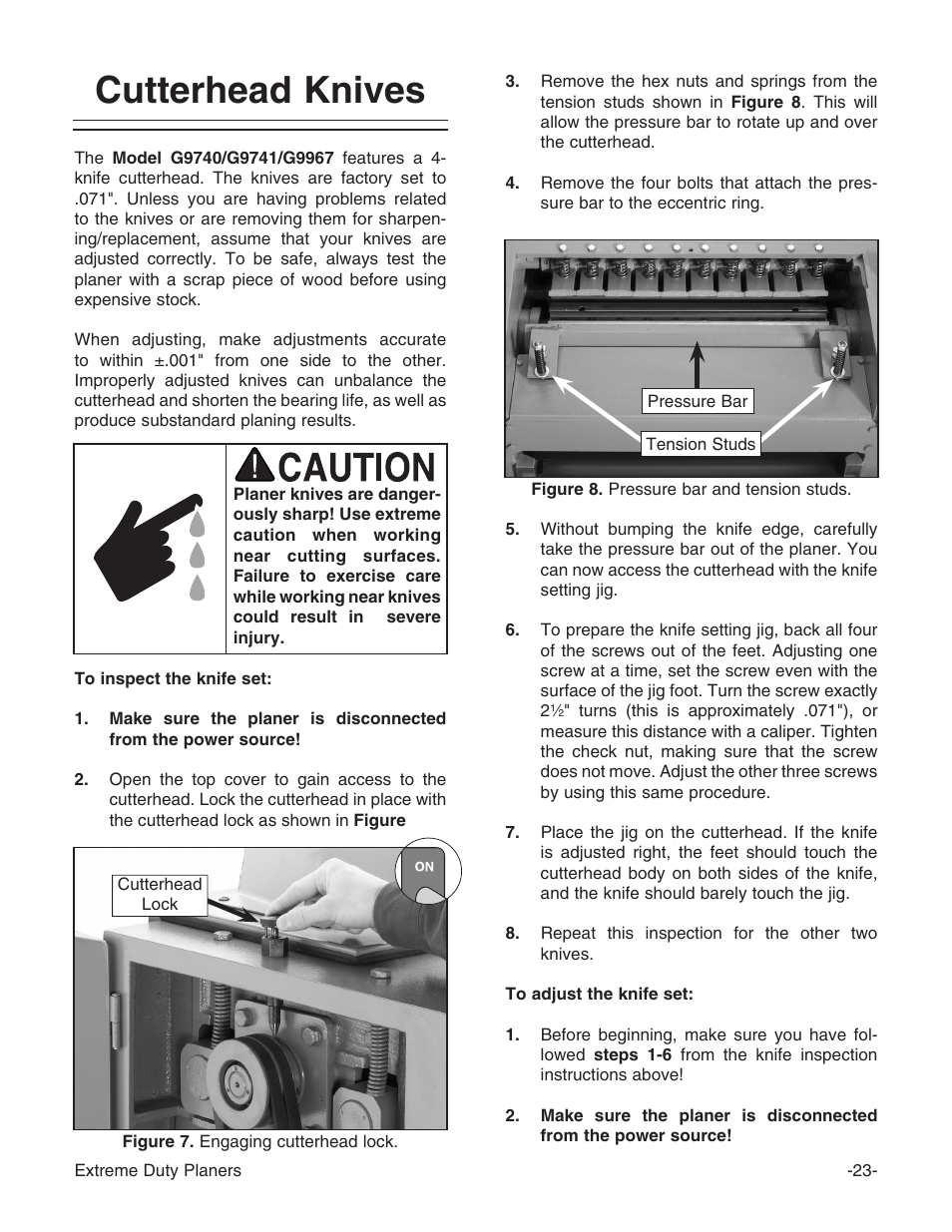 Cutterhead knives | Grizzly G9961 User Manual | Page 25 / 76