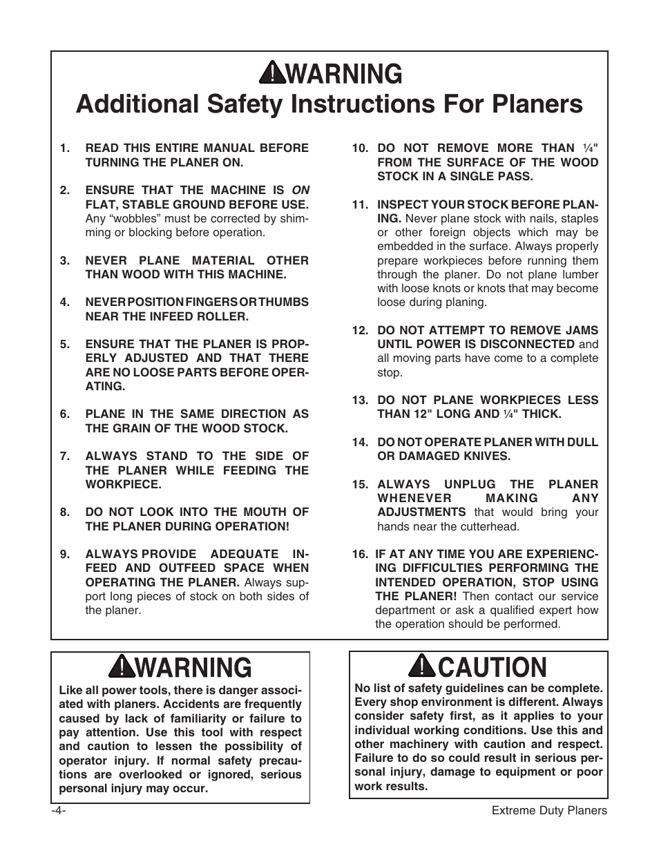 Additional safety instructions for planers | Grizzly G9961 User Manual | Page 6 / 76