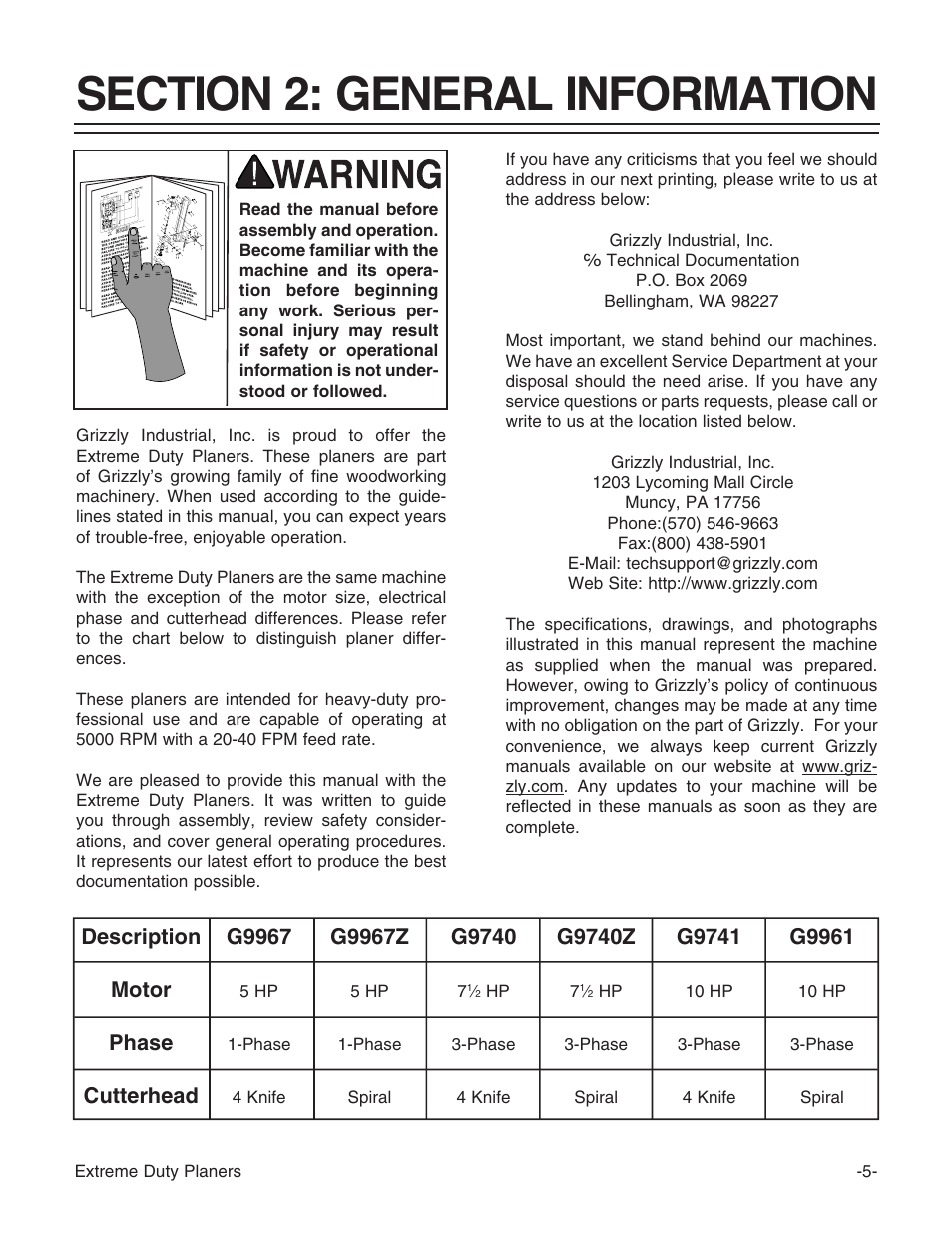Description motor phase cutterhead g9967, G9967z, G9740 | G9740z, G9741, G9961 | Grizzly G9961 User Manual | Page 7 / 76