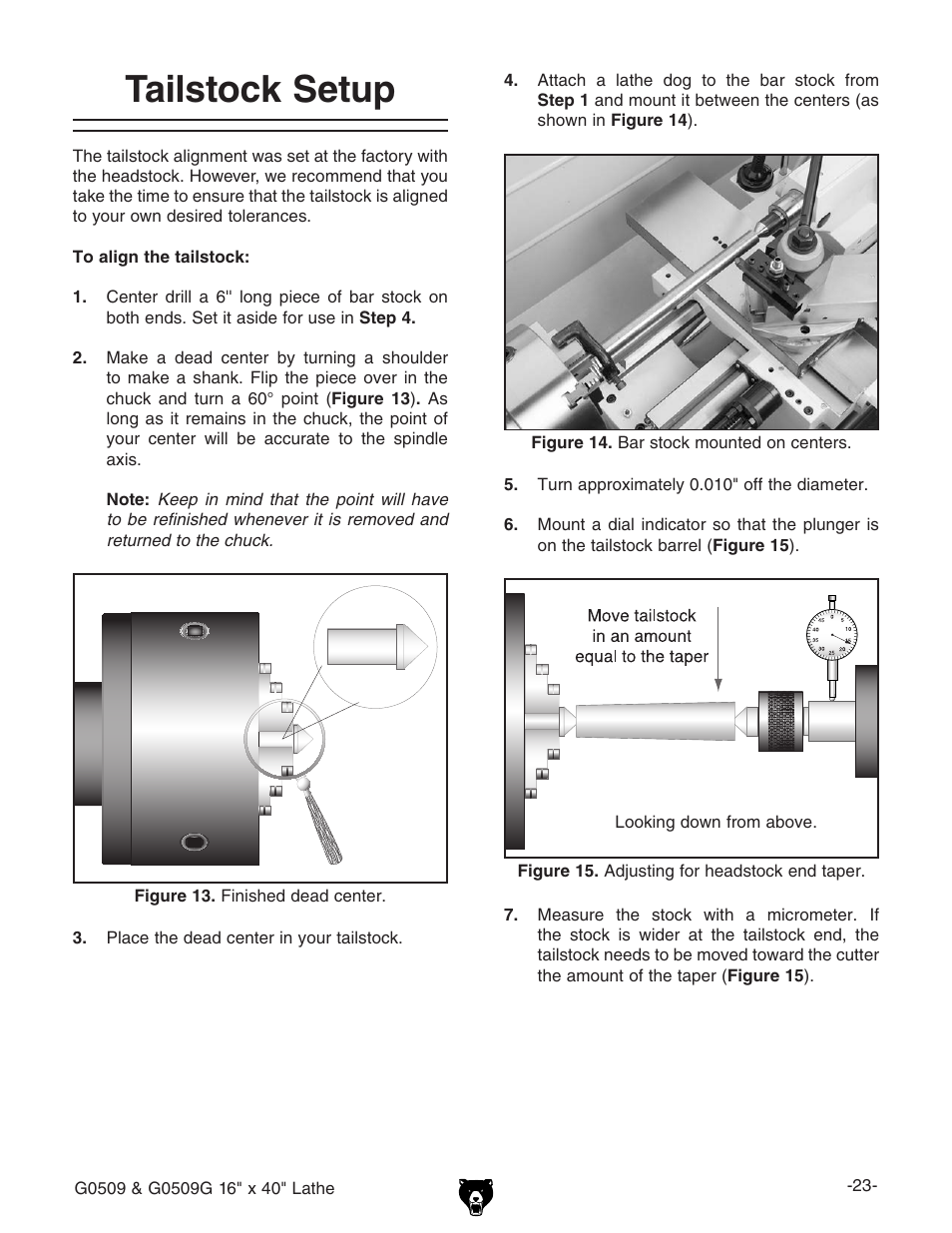 Tailstock setup | Grizzly G0509 User Manual | Page 25 / 92